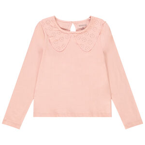 T-shirt manches longues avec col claudine en broderie anglaise pour fille Main T-shirt manches longues avec col claudine en broderie anglaise pour fille