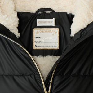 Μπουφάν από πάνινο ύφασμα με επένδυση και μεγάλο καπιτονέ λουλούδι στην πλάτη για κορίτσι 