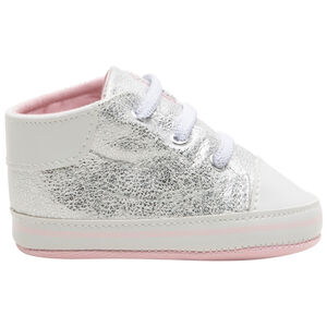 Αθλητικά παπούτσια μαλακά για μωρό σε ασημί χρώμα με ελαστικά κορδόνια 