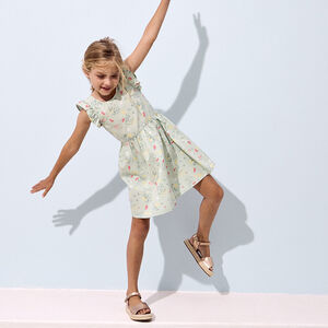 Φόρεμα κοντό μανίκι με βολάν και floral σχέδιο για κορίτσι 