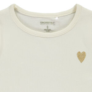 Κοντομάνικο T-shirt από πλεκτό με κέντημα καρδιά για κορίτσι 