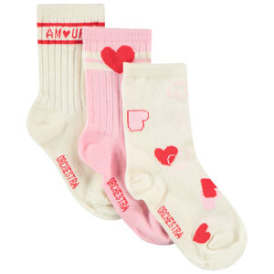 Σετ από 3 ζευγάρια ψηλές κάλτσες με σχέδιο καρδιές για κορίτσι 