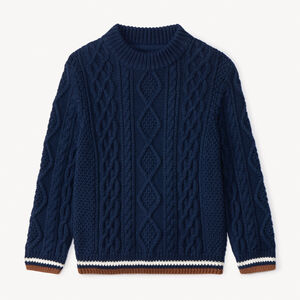 Πλεκτό πουλόβερ μονόχρωμο με εφέ σπείρας και πολύχρωμο περίγραμμα για αγόρι 