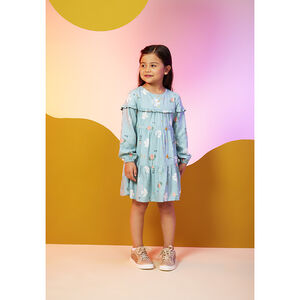 Φόρεμα μακρυμάνικο με βολάν και φαντεζί σχέδιο για κορίτσι 