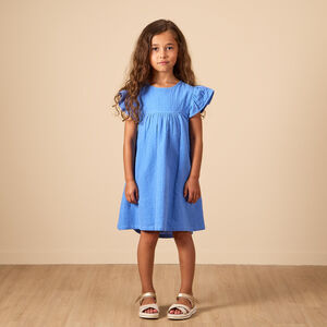 Φόρεμα κοντομάνικο με βολάν από πλεκτό για κορίτσι 