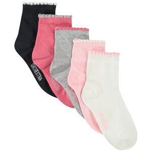 Lot de 5 paires de chaussettes unies avec détails fantaisie pour fille Main Lot de 5 paires de chaussettes unies avec détails fantaisie pour fille