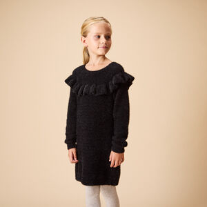 Φόρεμα μακρύ μανίκι από πλεκτό με βελούδινη υφή και βολάν για κορίτσι 