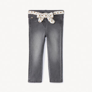 Jean droit avec ceinture fleurie à nouer pour bébé fille 