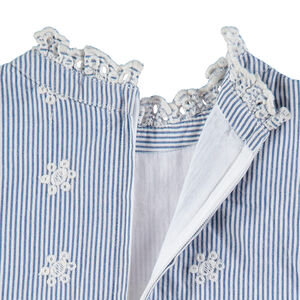 Κοντομάνικο φόρεμα με κάθετες ρίγες και κεντημένα μοτίβα 