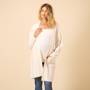 Ζακέτα μακριά μονόχρωμη από πλεκτό με τσέπες για γυναίκες 