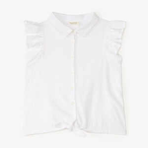 Κοντομάνικη μπλούζα με φουσκωτά μανίκια και ζώνη στη μέση για κορίτσι 