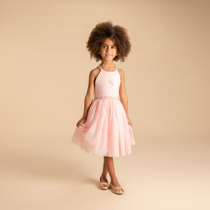 Φόρεμα γιορτής δίχρωμο με τιράντες και λουλούδι για κορίτσι 