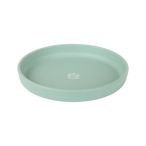 Assiette ronde en silicone à rebord et motif végétal 