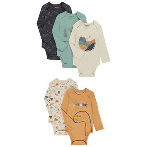 Σετ 5 μακρυμάνικων φορμακίων με σχέδιο δεινοσαύρων για μωρό αγόρι με διαφορετικά ανοίγματα ανάλογα με την ηλικία 