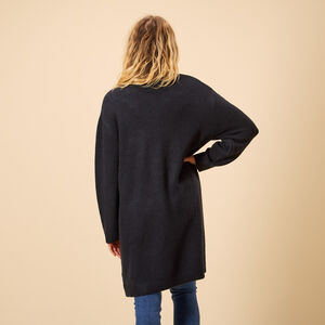 Ζακέτα μακριά μονόχρωμη από πλεκτό με τσέπες για γυναίκες 