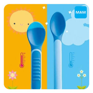 Mam Heat Spoons & Cover X2 Κουταλάκια Βρεφικά Θερμοευαίσθητα 6+ Mηνών Μπλε 2 τεμάχια 