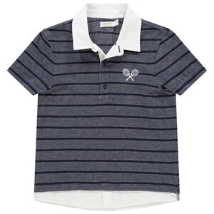 Polo κοντομάνικο ριγέ και γιακάς μονόχρωμος 