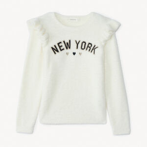 Pull pelucheux en tricot et volants fantaisies pour fille  