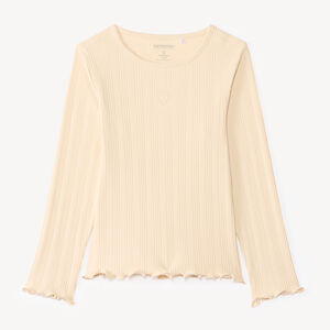 T-shirt à manches longues en maille côtelée avec broderie en forme de cœur pour fille 