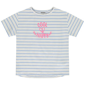 Κοντομάνικο μπλουζάκι ριγέ και print για κορίτσι 