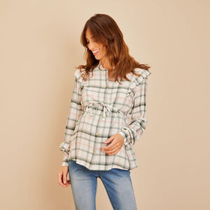 Πουκάμισο μακρυμάνικο με καρό σχέδιο και ζώνη για γυναίκες 