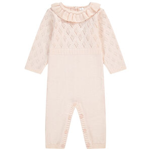 Combinaison longue en tricot avec maille fantaisie ajourée pour bébé fille Main Combinaison longue en tricot avec maille fantaisie ajourée pour bébé fille