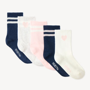 Lot de 5 chaussettes fille à rayures et motifs cœurs 