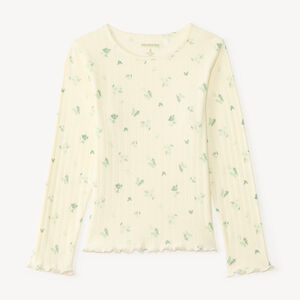 T-shirt à manches longues en dentelle imprimée de papillons pour fille 