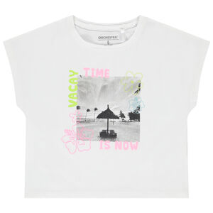 Κοντομάνικο μπλουζάκι σε σχήμα κουτιού με photoprint για κορίτσι 