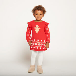 Robe en tricot jacquard motifs Noël pour bébé fille  Main Robe en tricot jacquard motifs Noël pour bébé fille