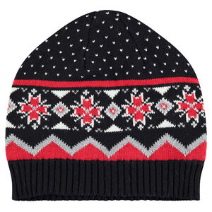 Πλεκτός σκούφος με ζακάρ vintage μοτίβο και επένδυση sherpa  