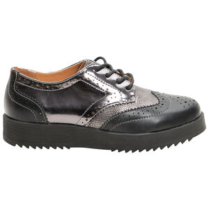 Ασημί δετά παπούτσια με διαφορετικές υφές και πλατφόρμα 