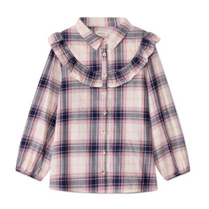 Chemise manches longues en toile à carreaux et volants pour fille 