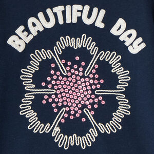 T-shirt fille manches longues motif fleur brodée 