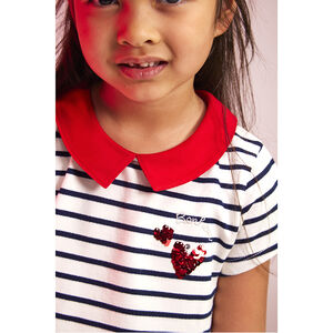 Φόρεμα molletonnée ριγέ με μαγικές παγιέτες για κορίτσι 