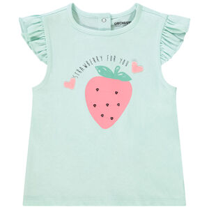 Κοντομάνικο μπλουζάκι με βολάν από jersey με print για bebe κορίτσι 