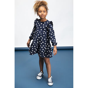 Robe en maille fantaisie volantée avec imprimé fleuri pour fille Main Robe en maille fantaisie volantée avec imprimé fleuri pour fille
