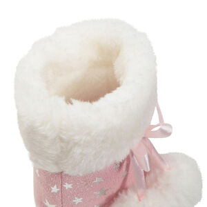 Βρεφικά παπουτσάκια για κορίτσι με συνθετική γούνα, στυλ μπότες με αστέρια σε ασημί foil 