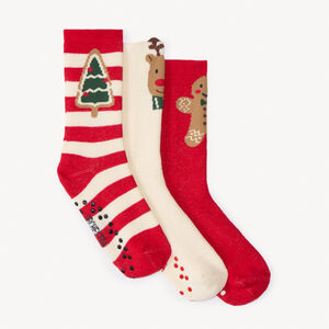 Lot de 3 paires de chaussettes hautes de Noël antidérapantes pour bébé  Main Lot de 3 paires de chaussettes hautes de Noël antidérapantes pour bébé