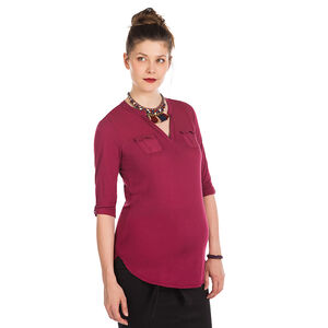 Τουνίκ Εγκυμοσύνης Με Δύο Υφάσματα, Διακοσμητικές Τσέπες Και Γιακά 