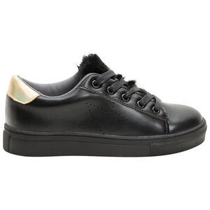 Χαμηλά αθλητικά παπούτσια από συνθετικό δέρμα με χρυσαφί φάσες πίσω και sherpa 