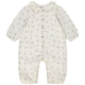 Combinaison longue en double gaze de coton avec col claudine et imprimé lapins/renards pour bébé fille Main Combinaison longue en double gaze de coton avec col claudine et imprimé lapins/renards pour bébé fille