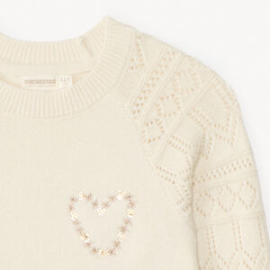 Πλεκτό πουλόβερ μακρυμάνικο με jeu de point στα μανίκια για κορίτσι 