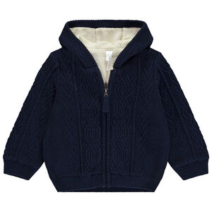 Ζακέτα από πλεκτό μονόχρωμο με φαντεζί σχέδιο και πλέξη κοτσίδα για μωρό αγόρι 