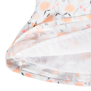 Ρόμπα με βολάν και τιράντες, print ροδάκινα για bebe κορίτσι 