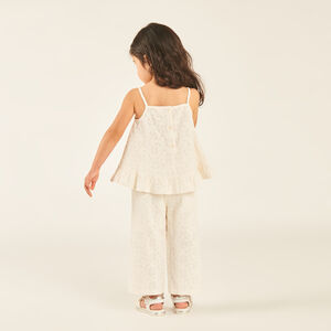 Σετ 2 τεμαχίων με αμάνικο μπλουζάκι και παντελόνι από κεντητό αγγλικό σχέδιο για μωρό κορίτσι. 