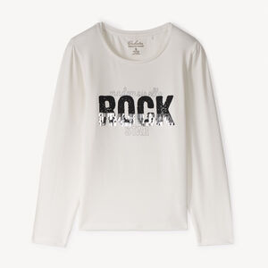 T-shirt manches longues print Rock à sequins pour fille 