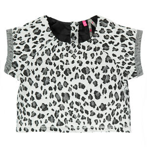 Sweat manches courtes jacquard imprimé léopard 