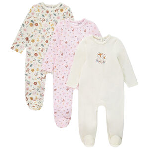 Σετ 3 βελουτέ νυχτικά με λουλούδια για κορίτσι μωρό με διαφορετικές ανοίξεις ανάλογα με την ηλικία 