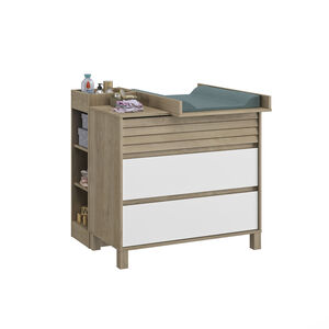 Commode 3 tiroirs en chêne blond et blanc Achille Main Commode 3 tiroirs en chêne blond et blanc Achille